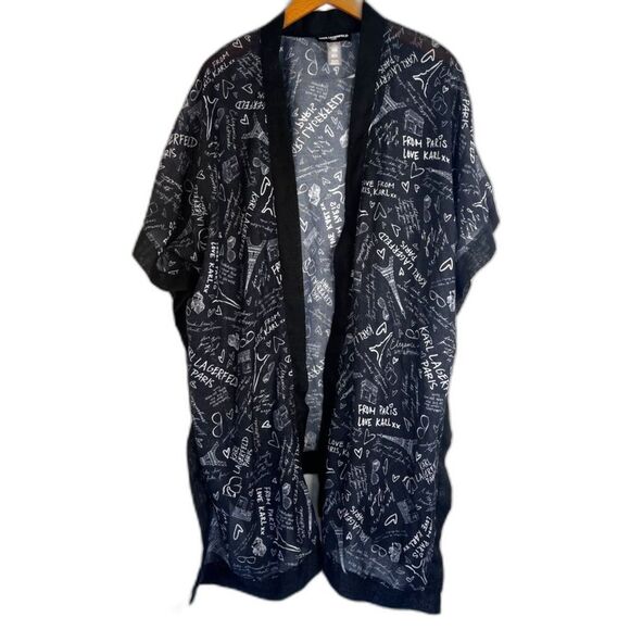 Karl Lagerfeld Paris Navy Blue Open Front Logo Graffiti Kimono Size OS - Picture 1 of 9